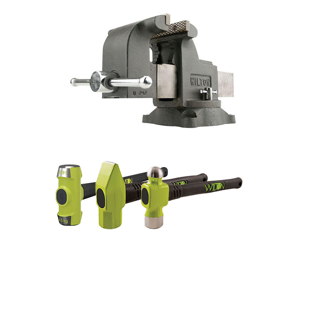 Wilton WS6 6 Inch Steel Swivel Base Work Bench Vise w/ BASH 3 Piece Hammer Set