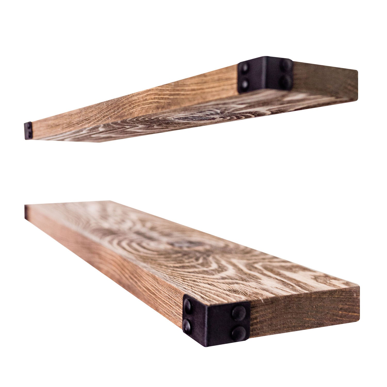 Willow & Grace Dennis 24" Floating Wood Wall Mount Shelves, Walnut (Open Box) - VMInnovations