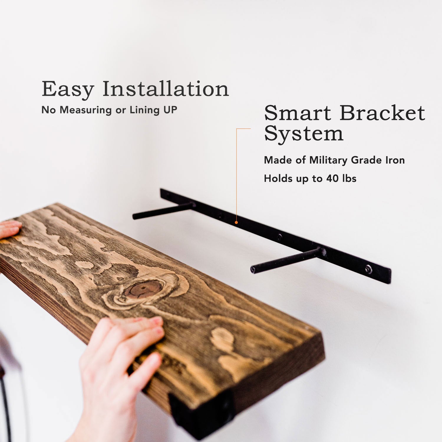 Willow & Grace Dennis 24" Floating Wood Wall Mount Shelves, Walnut (Open Box) - VMInnovations
