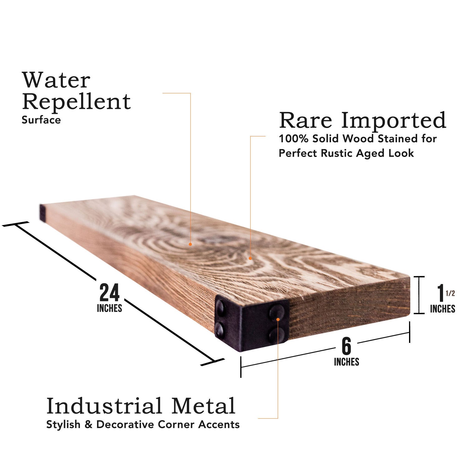 Willow & Grace Dennis 24" Floating Wood Wall Mount Shelves, Walnut (Open Box) - VMInnovations