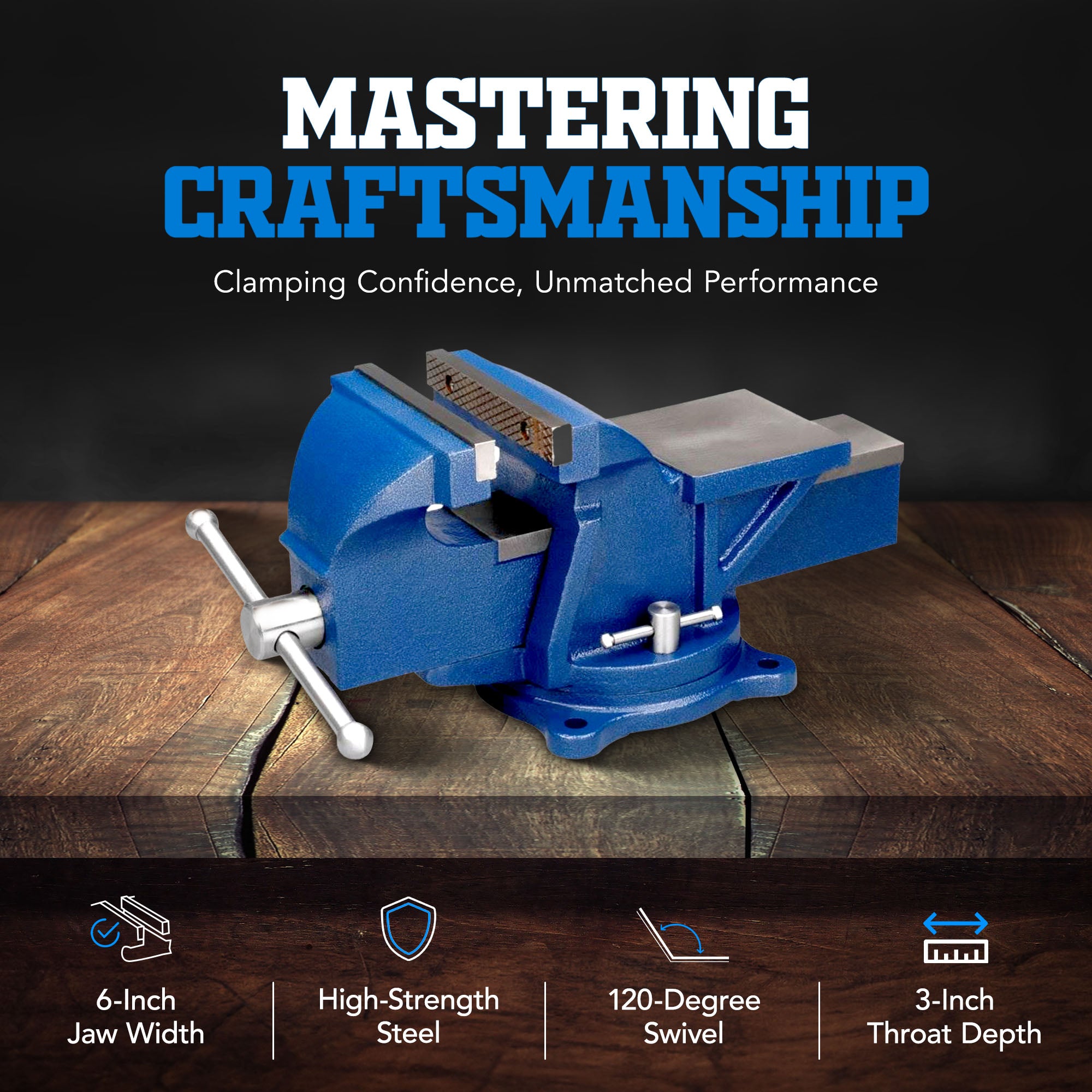 Wilton 11106 6" Jaw General Purpose Steel Swivel Base Anvil Bench Vise, Blue