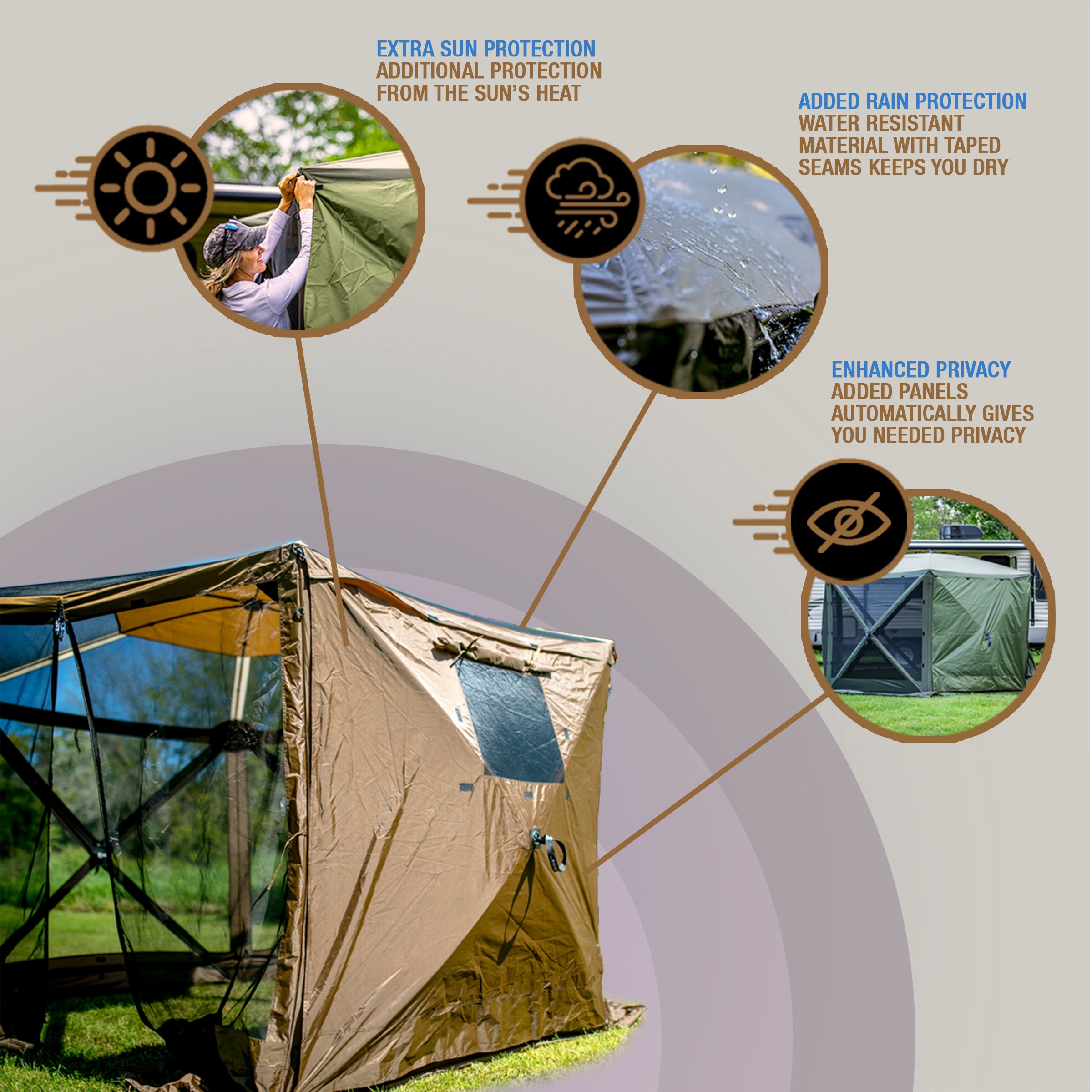 Clam Quick Set Escape Portable Camping Outdoor Canopy Screen with 3 Wind Panels - VMInnovations