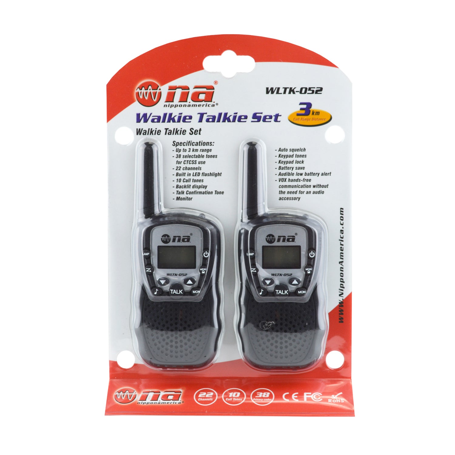 AudioPipe WLTK-052 1.86 Mile 22 Channel Walkie Talkie 2-Way Radio Set (2 Pack) - VMInnovations