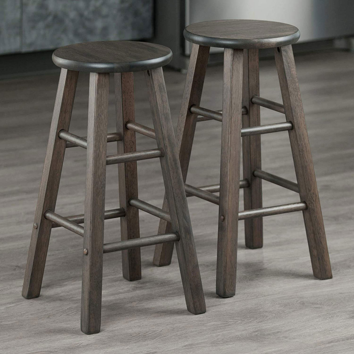 Winsome Element 24in Solid Wood Bar Stool Set, 2 Piece, Oyster Gray (Open Box)