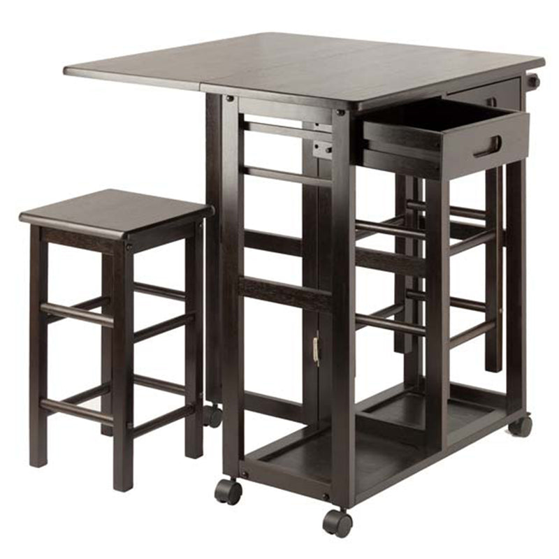 Winsome Suzanne 3 Piece Space Saver Foldable Kitchen Table and Stool Set, Coffee