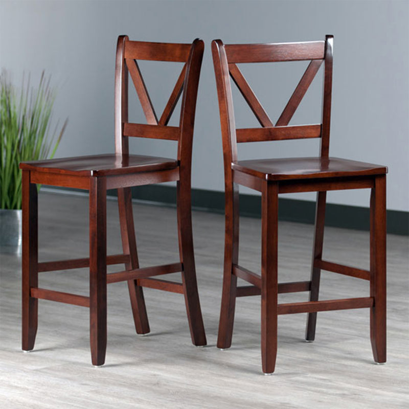 Winsome Victor 24 Inch Tall Solid Wood Counter Bar Stool Set, 4 Piece, Brown