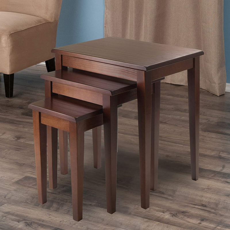 Winsome 21.6 Inch Tall Wood Regalia 3 Piece Nesting Accent Table, Antique Walnut