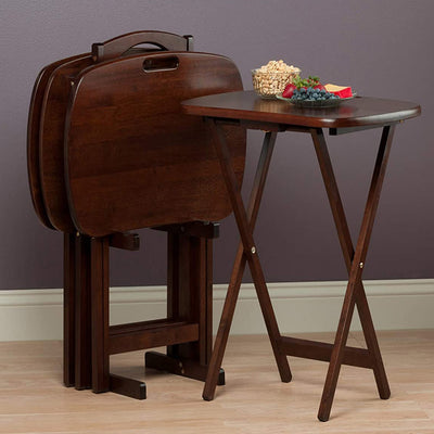 Winsome Lucca 5 Piece Portable TV Snack Tray Table Set with Storage Stand, Brown