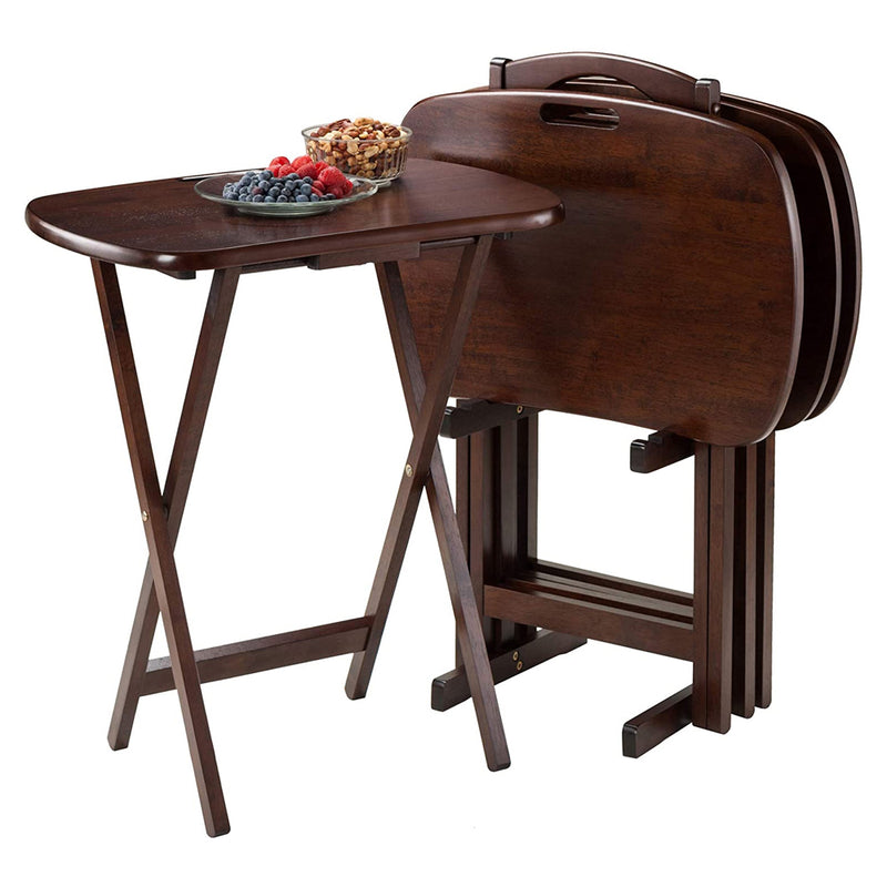 Winsome Lucca 5 Piece Portable TV Snack Tray Table Set with Storage Stand, Brown
