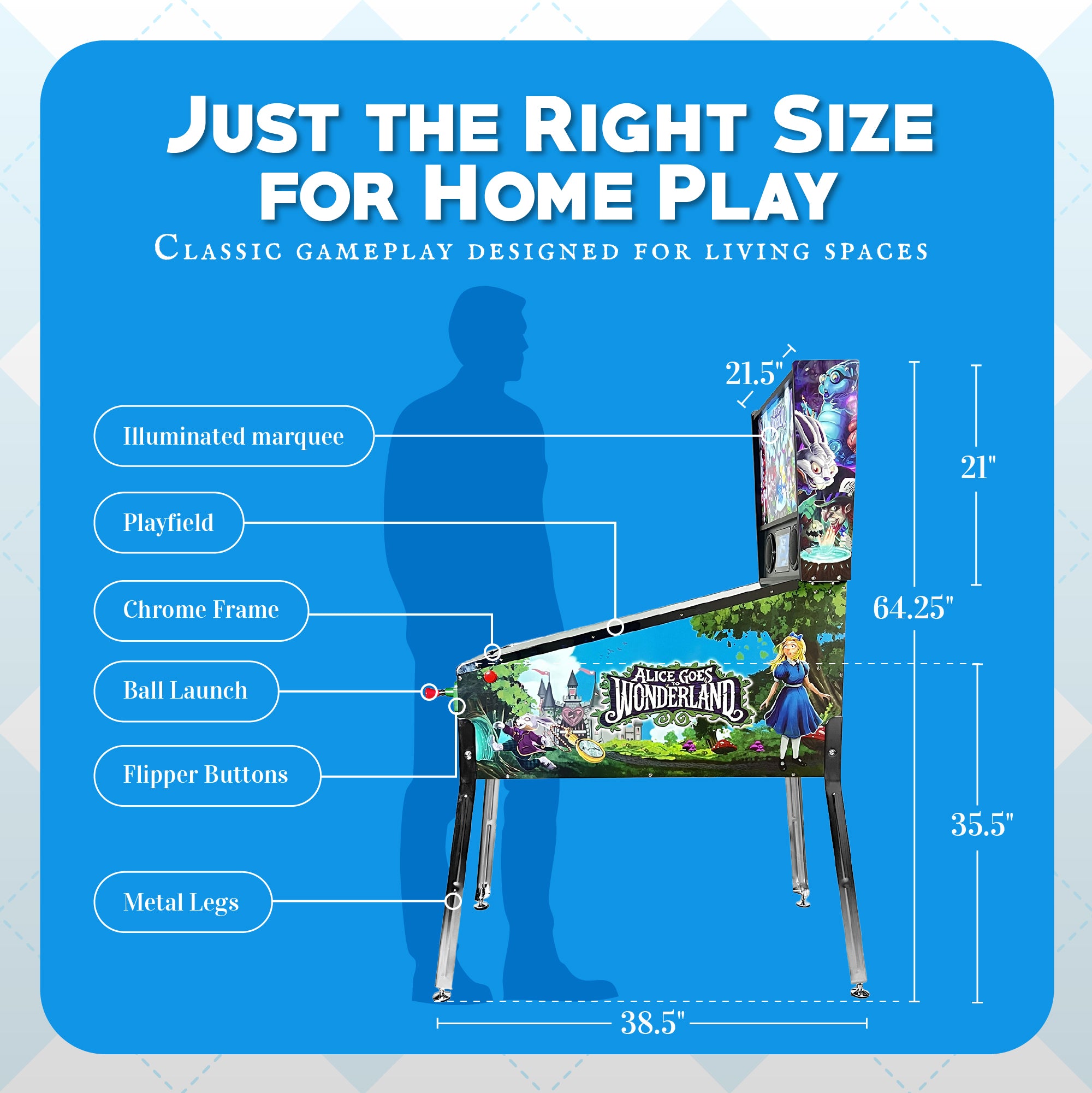 Wonderland Amusements Alice Goes to Wonderland Pinball Machine with LED Lighting - VMInnovations
