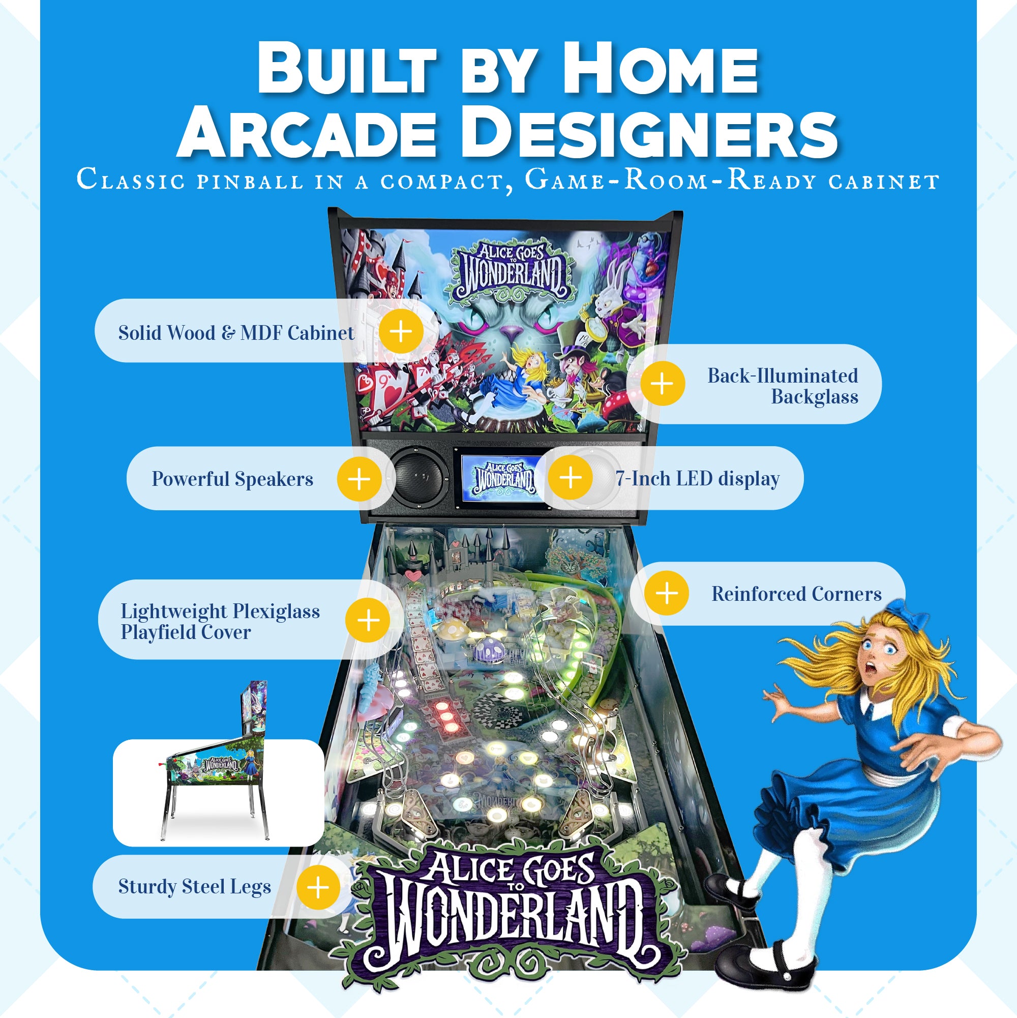 Wonderland Amusements Alice Goes to Wonderland Pinball Machine with LED Lighting - VMInnovations
