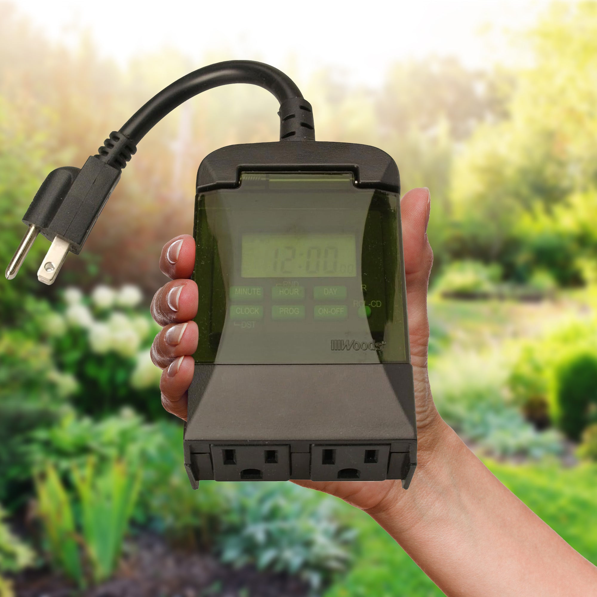 Woods 0.5 Horsepower Heavy Duty Outdoor 7 Day Digital 2 Outlet Timer, Black - VMInnovations
