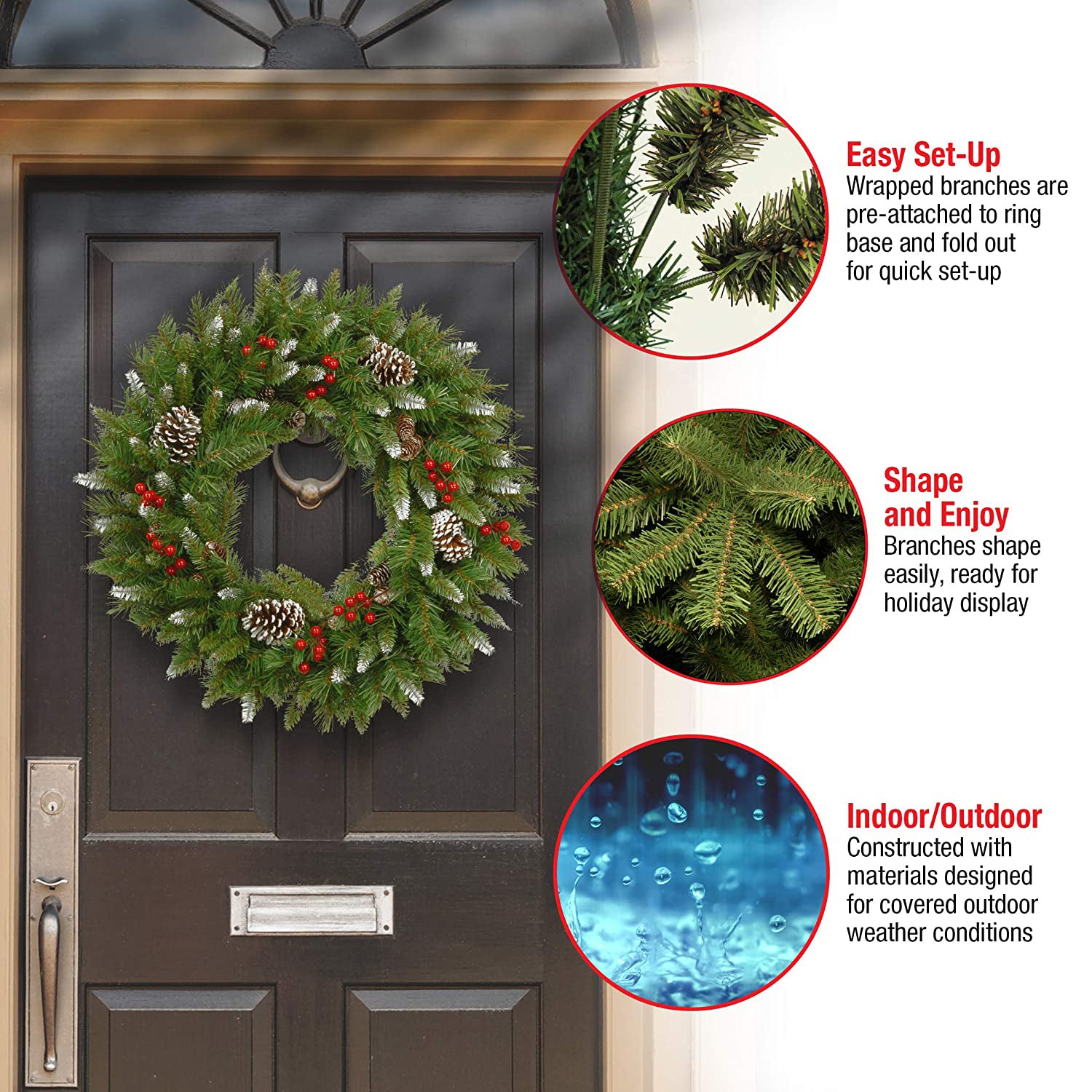 National Tree Company 24" Artificial Frosted Berry Wreath Decoration (Open Box) - VMInnovations
