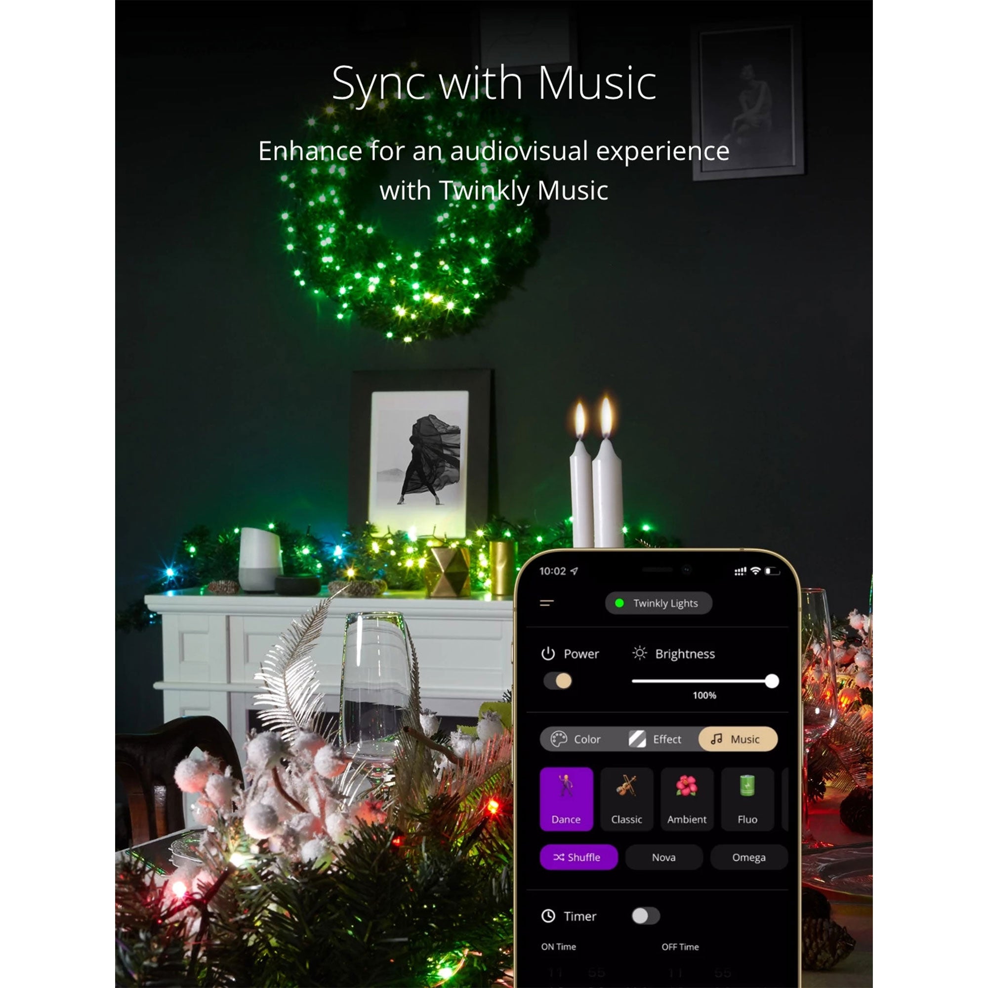 Twinkly Pre-Lit Wreath App-controlled 2-Ft LED Christmas Wreath 50 RGB + White
