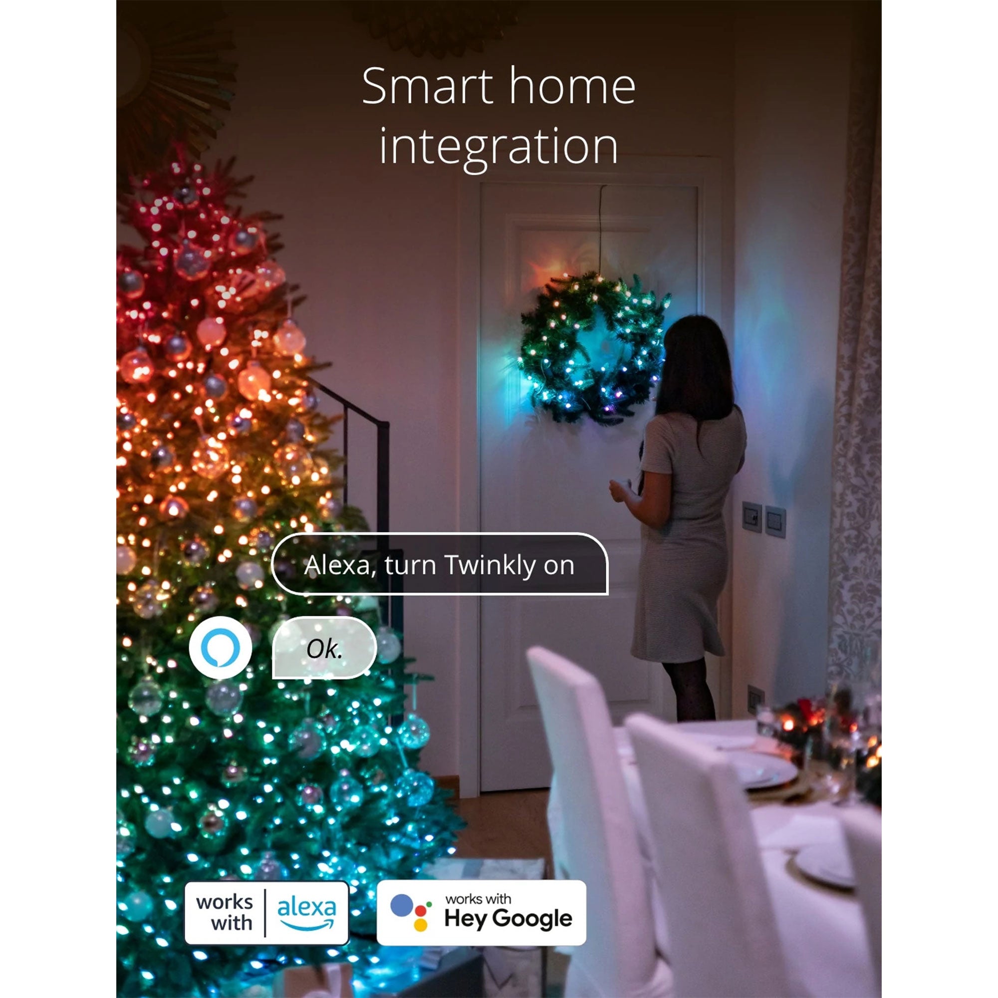 Twinkly Pre-Lit Wreath App-controlled 2-Ft LED Christmas Wreath 50 RGB + White