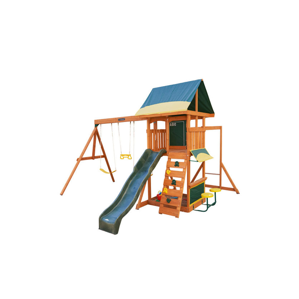 KidKraft Wooden Cedar Discovery Swing Set/ Playset with Climbing Wall (Open Box)