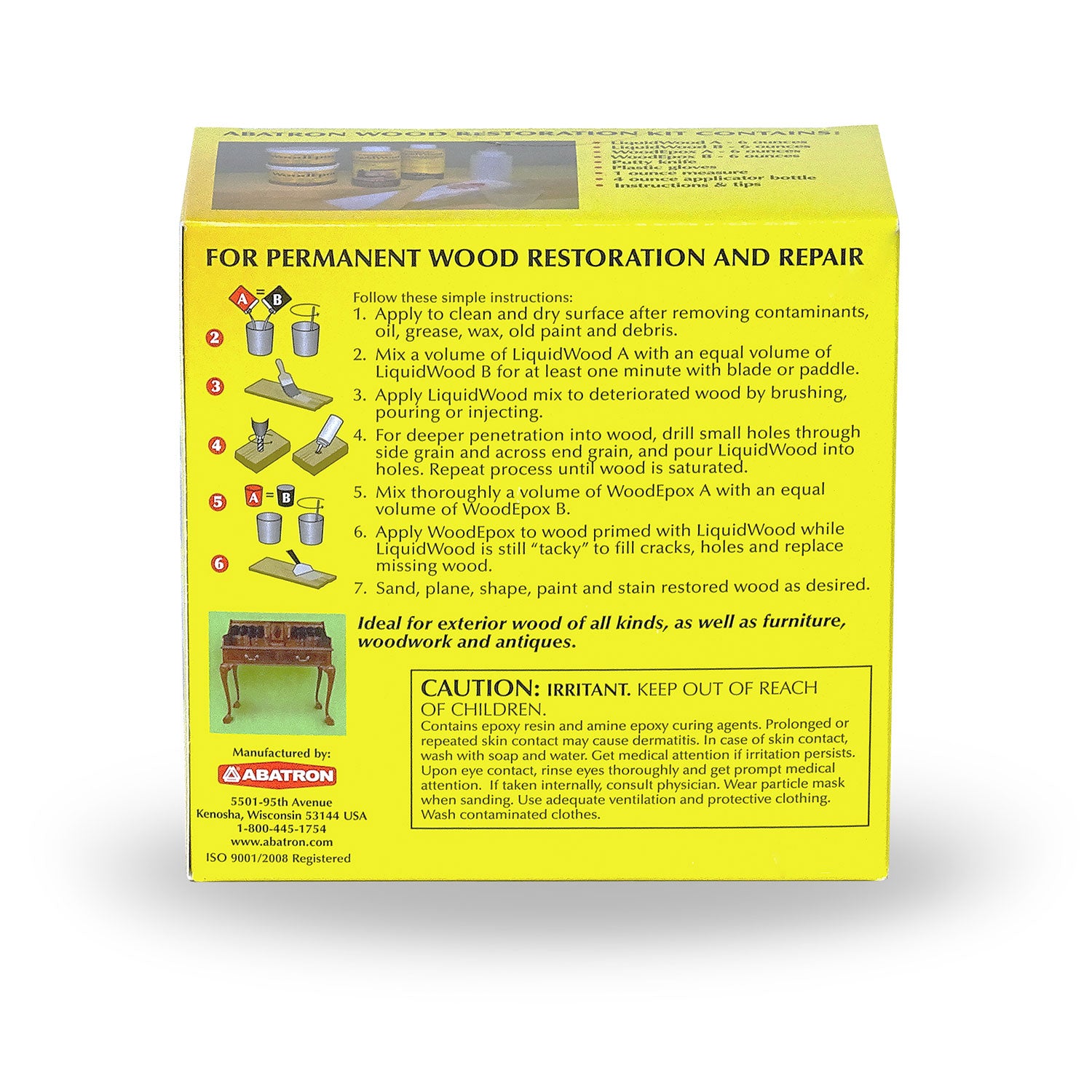 Abatron 24 Oz LiquidWood WoodEpox Epoxy Resin Glue Compound Wood Restoration Kit - VMInnovations