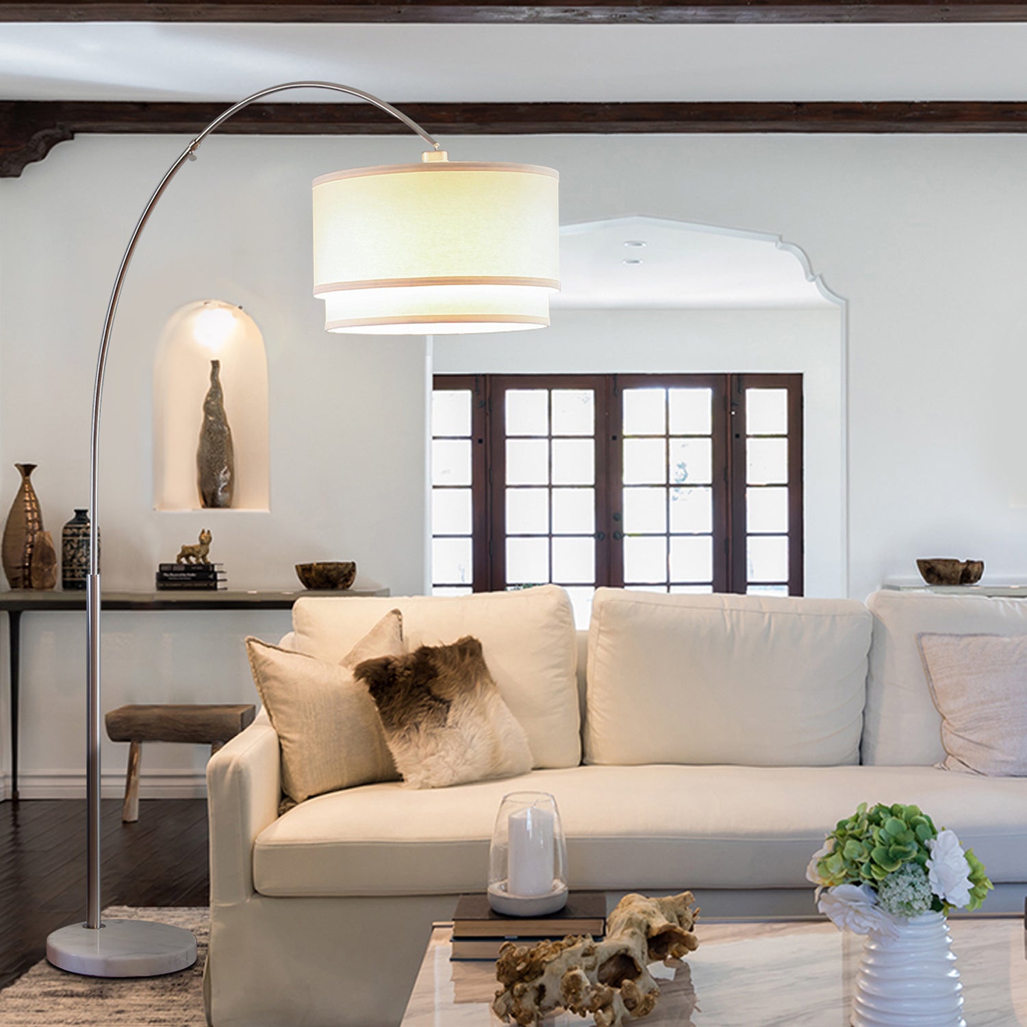 Brightech Arc Floor Lamp with Hanging Drum Shade & LED Light Bulb (Open Box) - VMInnovations