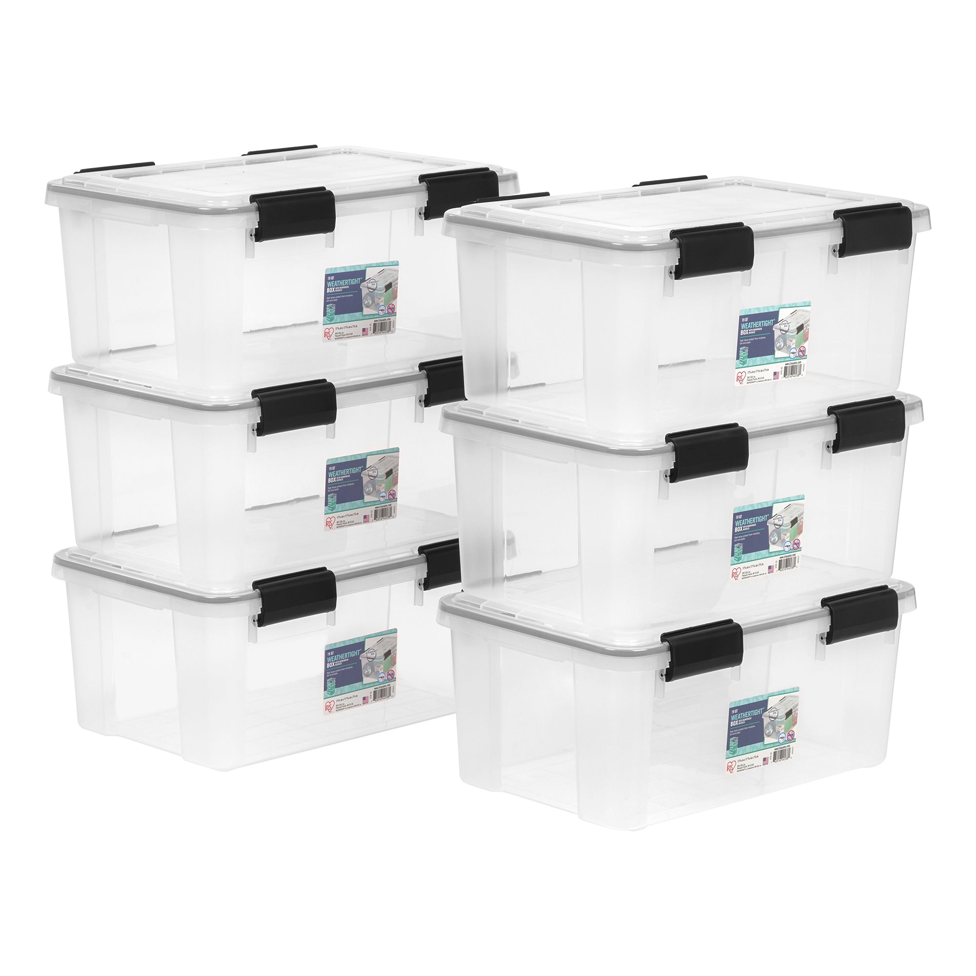 IRIS USA Clear Weathertight 19 Quart Buckle Down Storage Box Container, (6 Pack)