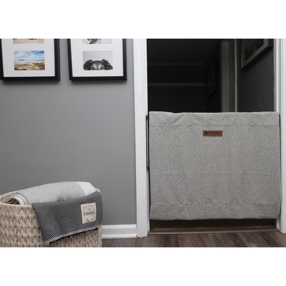 The Stair Barrier 27 to 42.5 Inch Wall to Wall Single Panel Swing Gate, Ash - VMInnovations