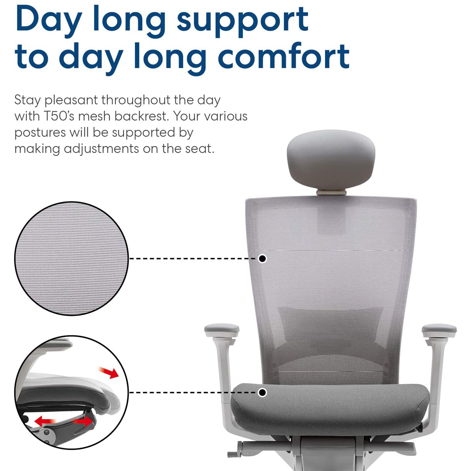 SIDIZ T50 Adjustable Ergonomic Office Desk Chair w/ Lumbar Support, Fabric Grey