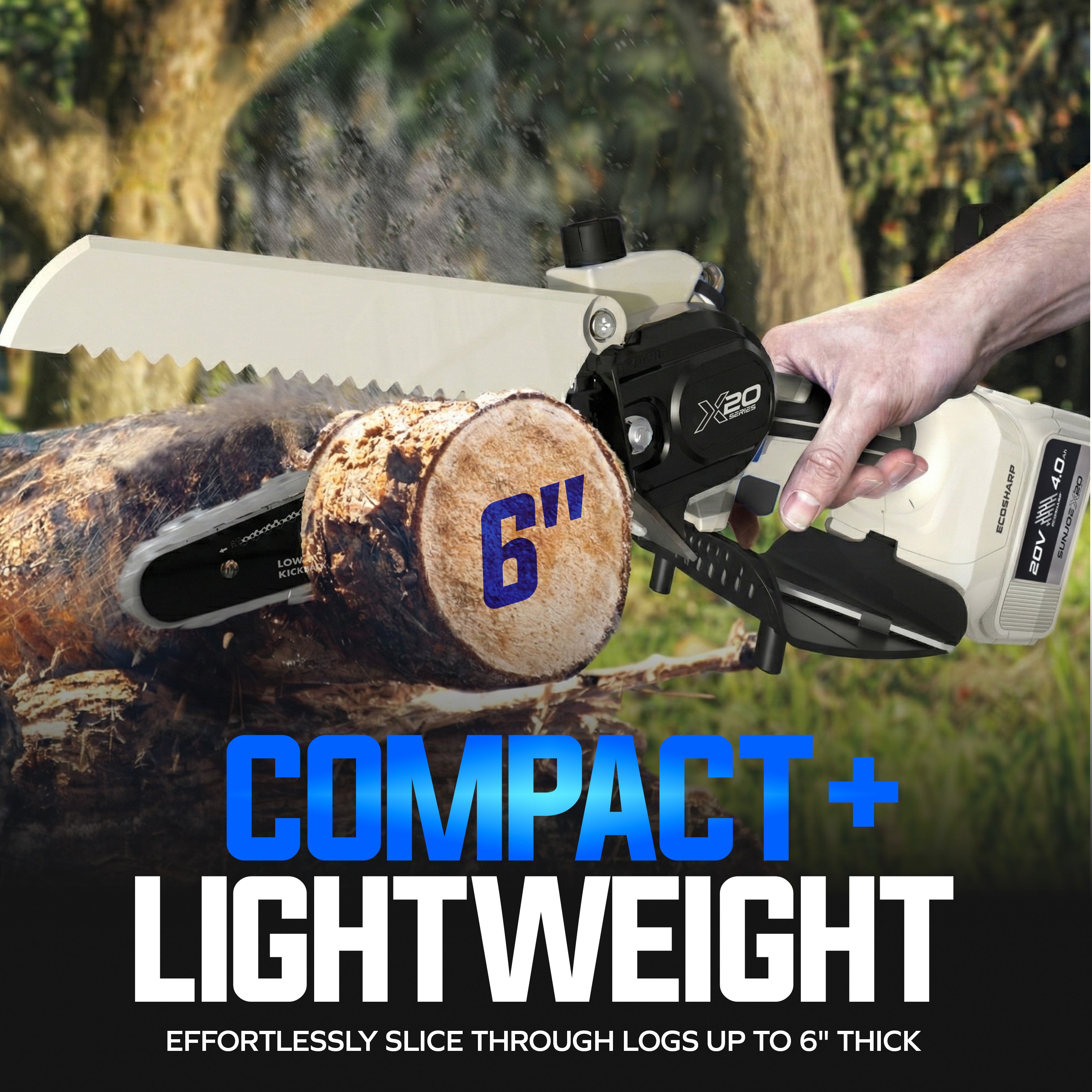 Sun Joe 20V ECOSHARP UL Certified Cordless Mini Chainsaw, 6" Chainsaw (Open Box) - VMInnovations