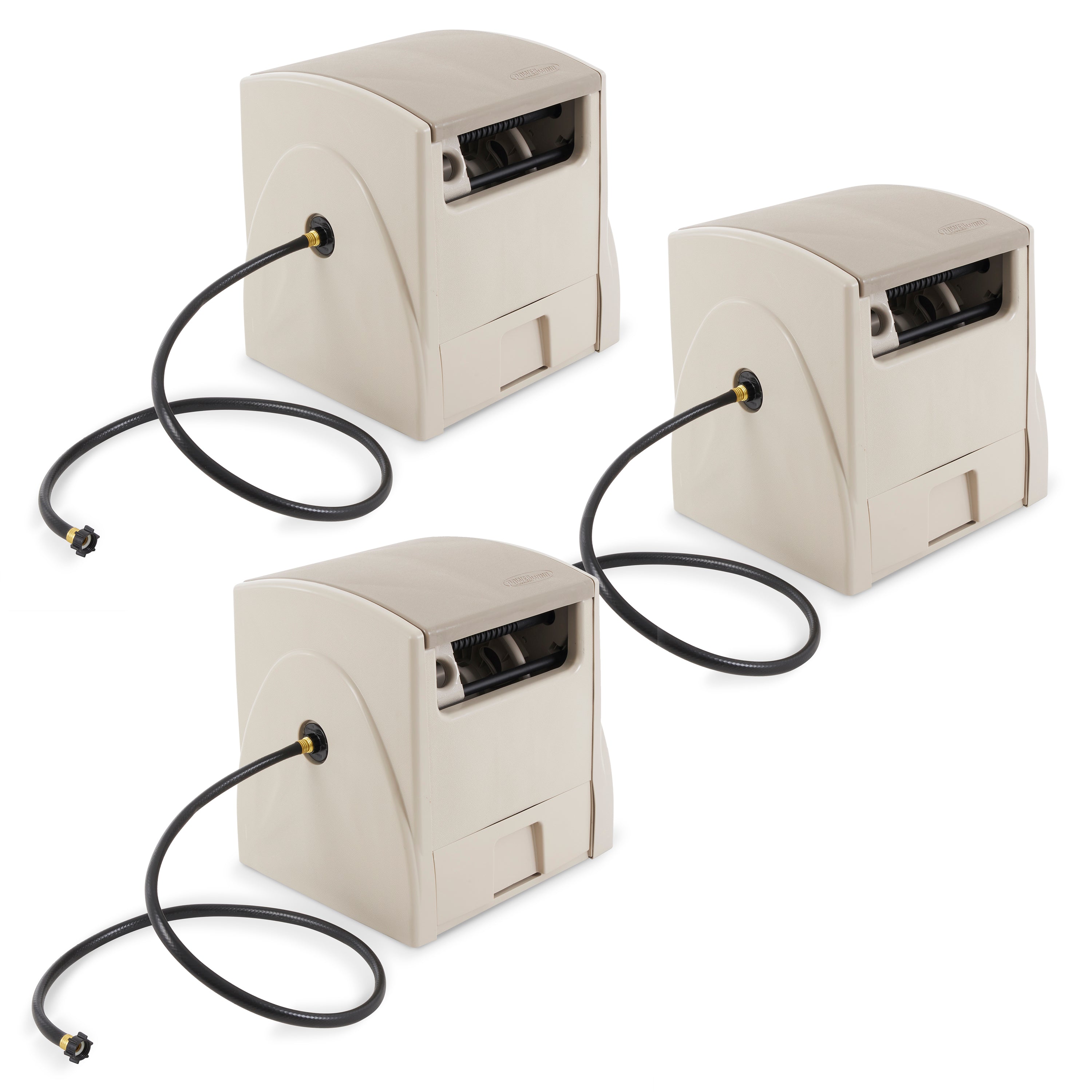 Suncast 100 Foot Capacity Automatic Rewind Garden Hose Reel, Taupe (3 Pack) - VMInnovations