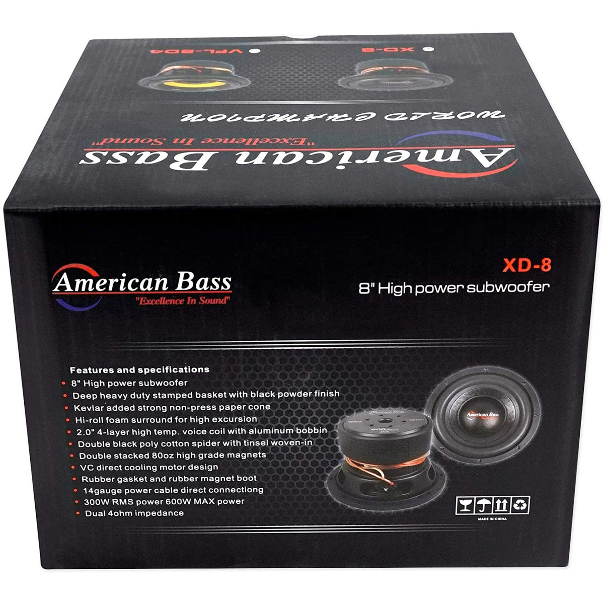 American Bass XD 844 8 Inch Dual 4 Ohm Voice Coil 600 Watt Subwoofer Speaker