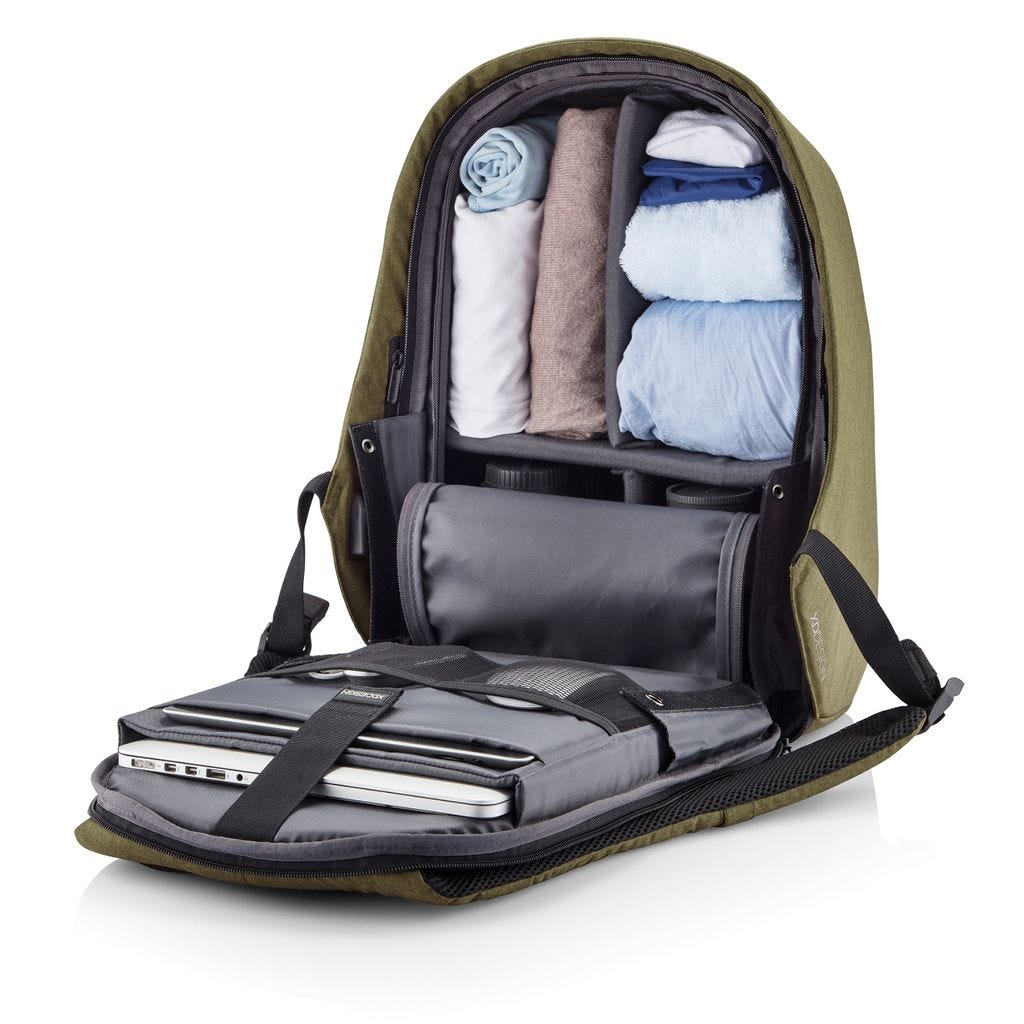 XD Design Bobby Hero Regular Anti Theft Travel Laptop Backpack w/USB Port, Green