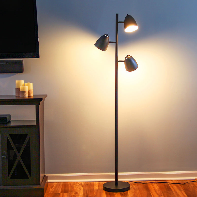 Brightech Jacob Adjustable 3 Light Tree Floor Pole Lamp with LED Lights, Black