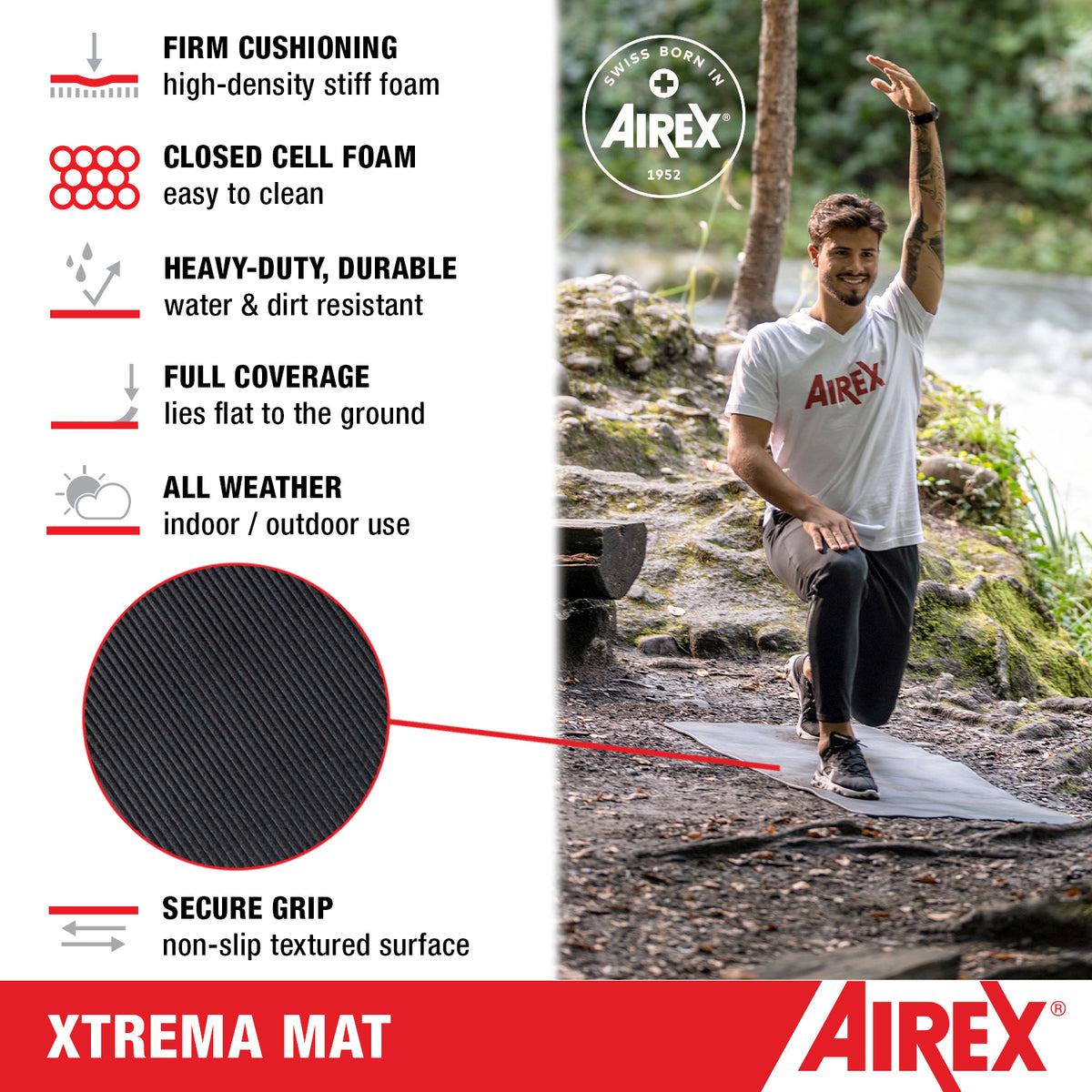 AIREX Xtrema 180 Closed Cell Foam Fitness Mat for Yoga, Pilates, and More, Black