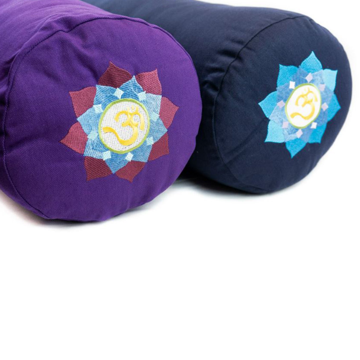 Yoga Accessories Round Cotton Yoga Bolster Pillow, Purple Embroidered (Used)