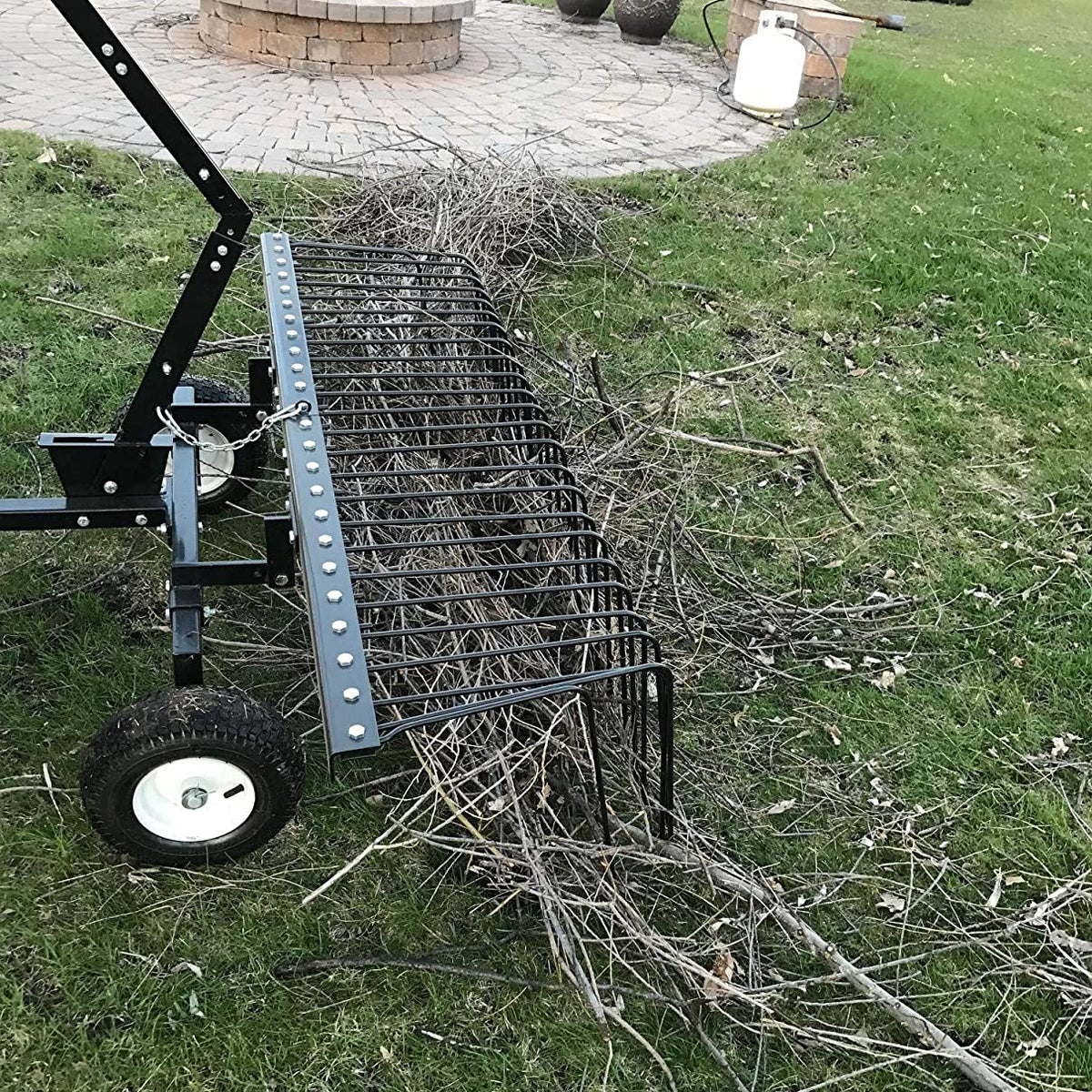 Yard Tuff 72" Pine Straw ATV Tow Landscape Rake w/Wheels & Handle (For Parts)