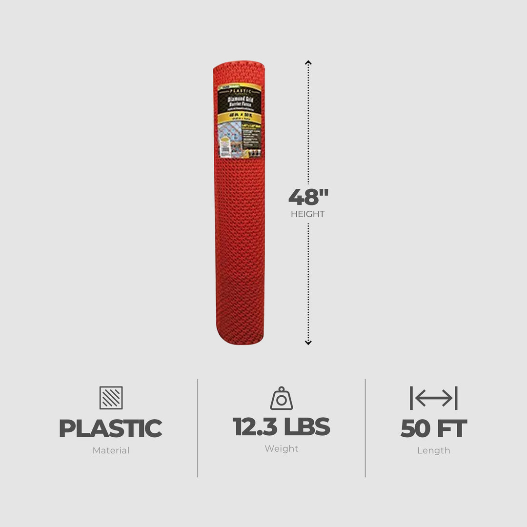 YardGard Barrier Fence with Diamond Grid Plastic for Animal Confinement, Red - VMInnovations