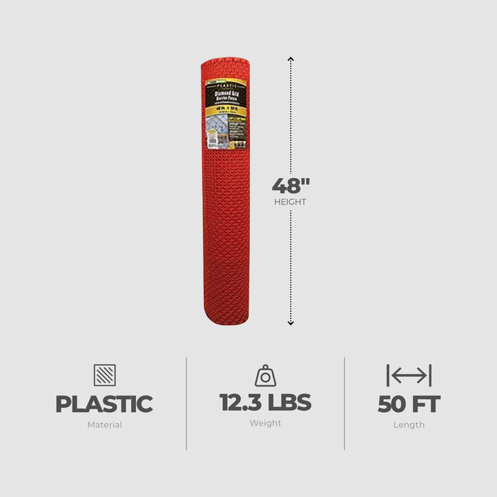 YardGard Barrier Fence with Diamond Grid Plastic for Animal Confinement, Red - VMInnovations