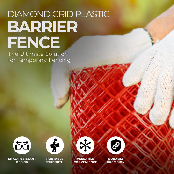 YardGard Barrier Fence with Diamond Grid Plastic for Animal Confinement, Red - VMInnovations