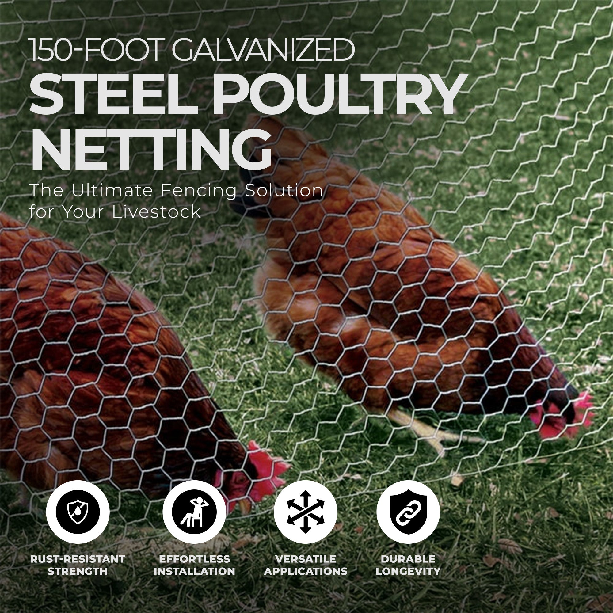 Midwest Air Technologies YardGard 72" x 150' Galvanized Steel Poultry Netting - VMInnovations