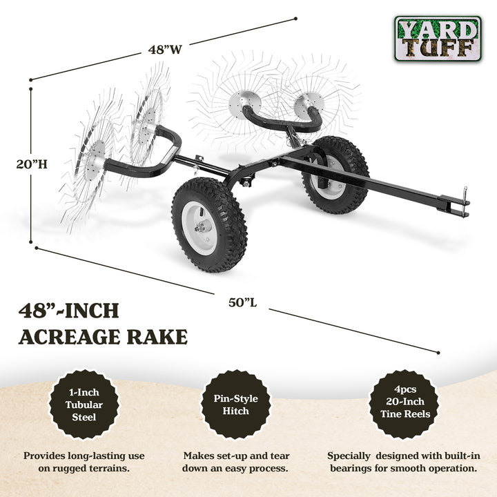Yard Tuff Acreage Rake, Steel Tow Behind Dethatcher for Lawn & Garden, 48 Inch - VMInnovations