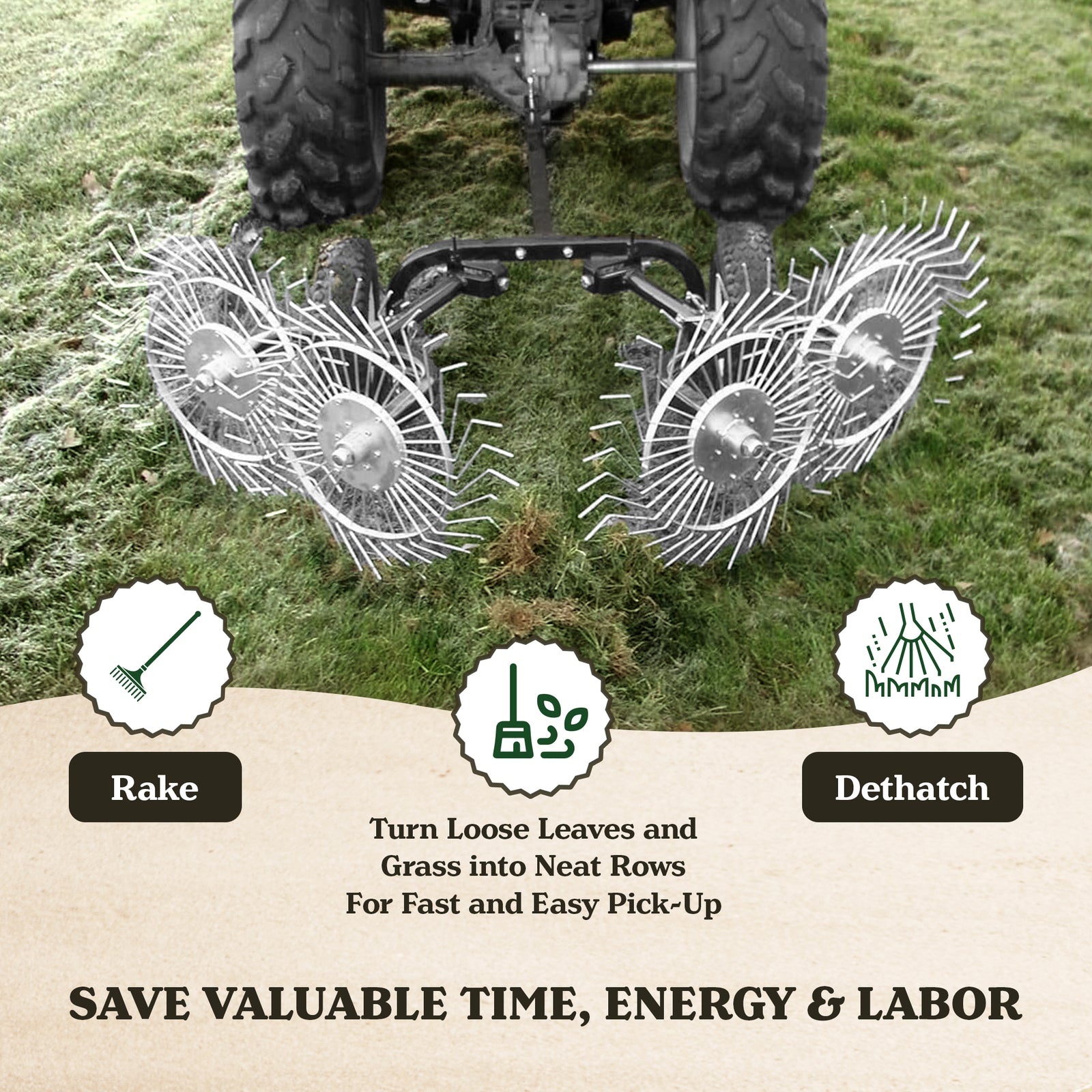 Yard Tuff Acreage Rake, Steel Tow Behind Dethatcher for Lawn & Garden, 48 Inch - VMInnovations