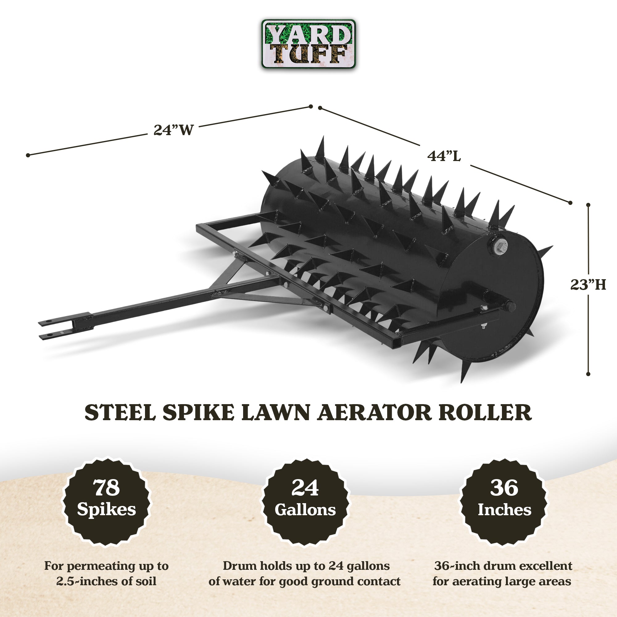 Yard Tuff Steel Spike Lawn Aerator Roller with 36-Inch Width, Black (Damaged) - VMInnovations