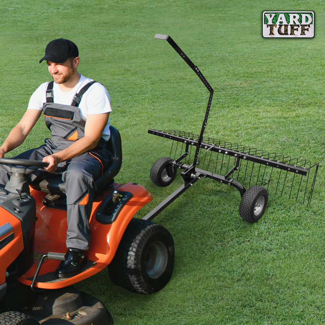 Yard Tuff 72" Pine Straw ATV Tow Behind Steel Landscape Rake w/Wheels & Handle - VMInnovations