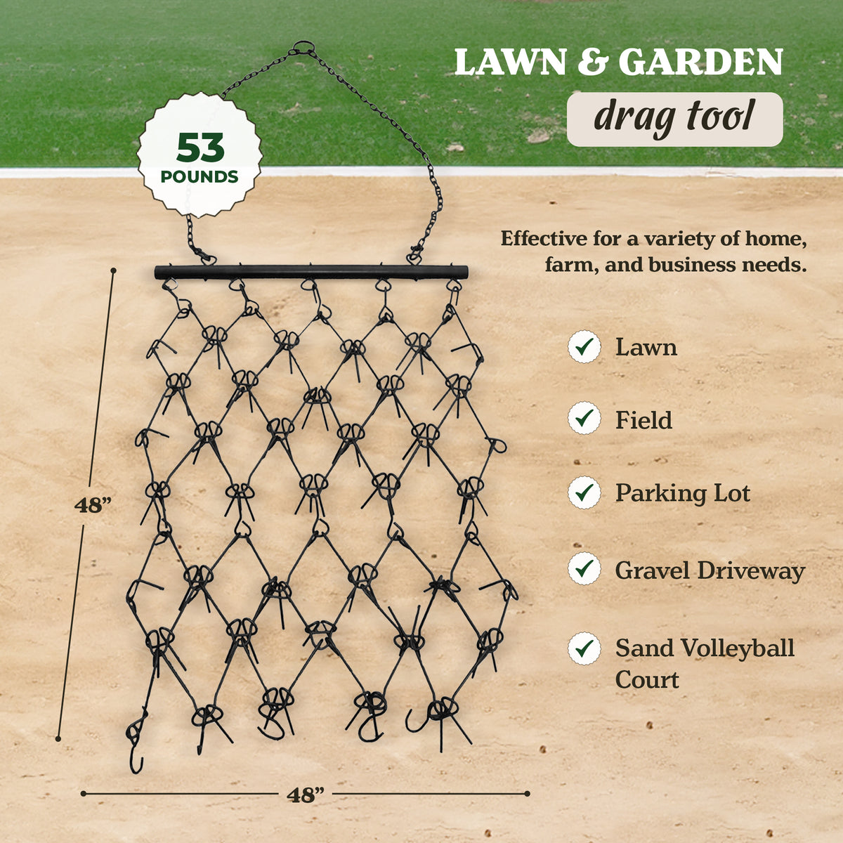Yard Tuff 4x4 Ft Lawn, Garden, & Driveway Steel Landscape Drag Tool (Used)