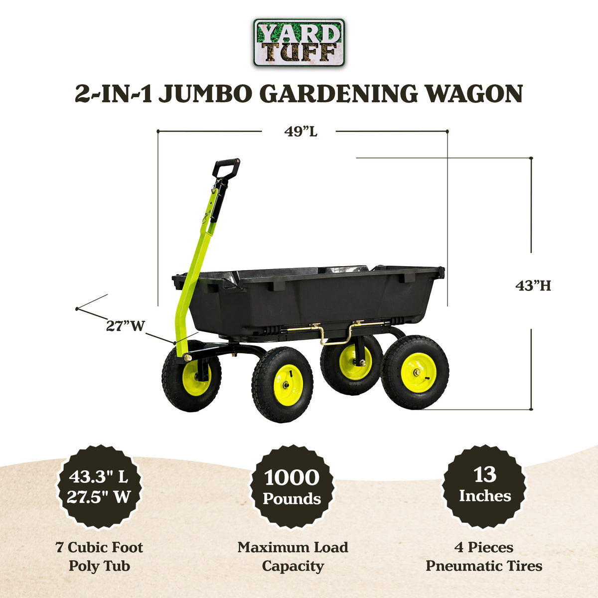 Yard Tuff 7 Cu Ft Poly Dual Side Dump Wagon, Tow Behind, 1000 Lb Capacity