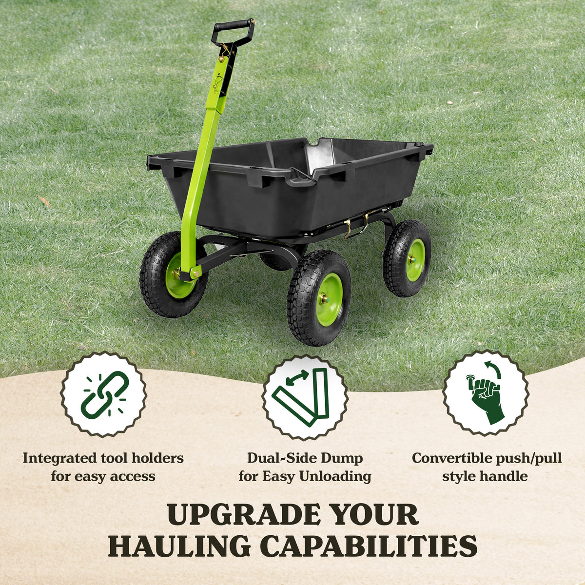 Yard Tuff 7 Cu Ft Poly Dual Side Dump Wagon, Tow Behind, 1000 Lb Capacity