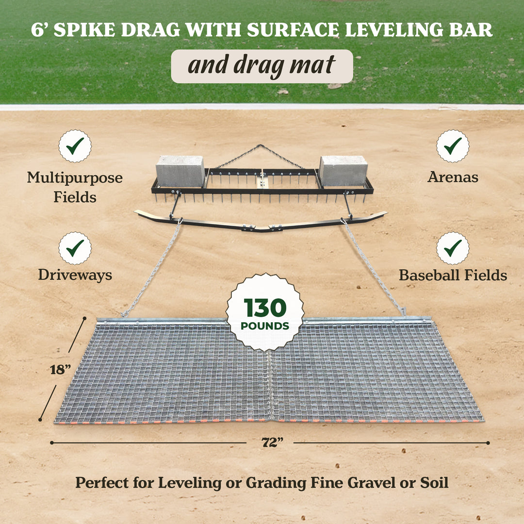 Yard Tuff 6' Spike Drag with Surface Leveling Bar and Drag Mat for ATV/UTVs - VMInnovations