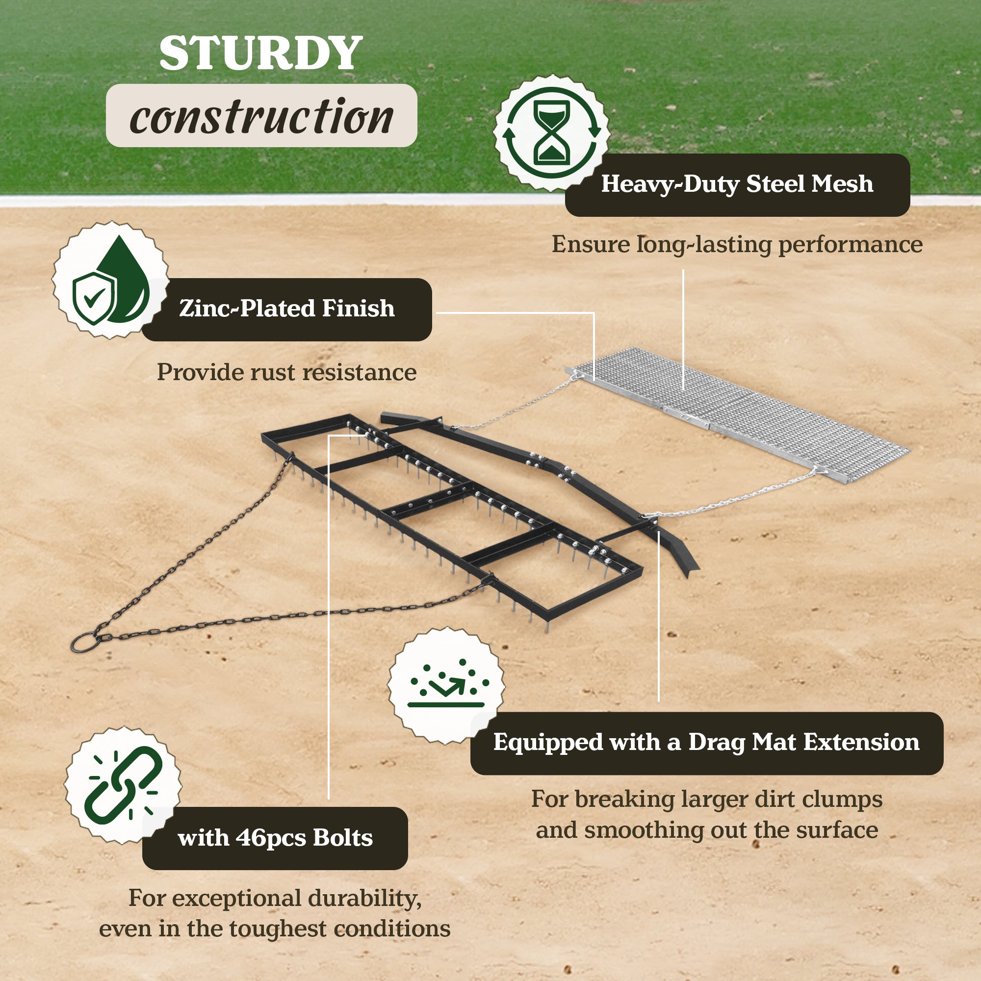 Yard Tuff 6' Spike Drag with Leveling Bar & Drag Mat for ATV/UTVs (Open Box) - VMInnovations