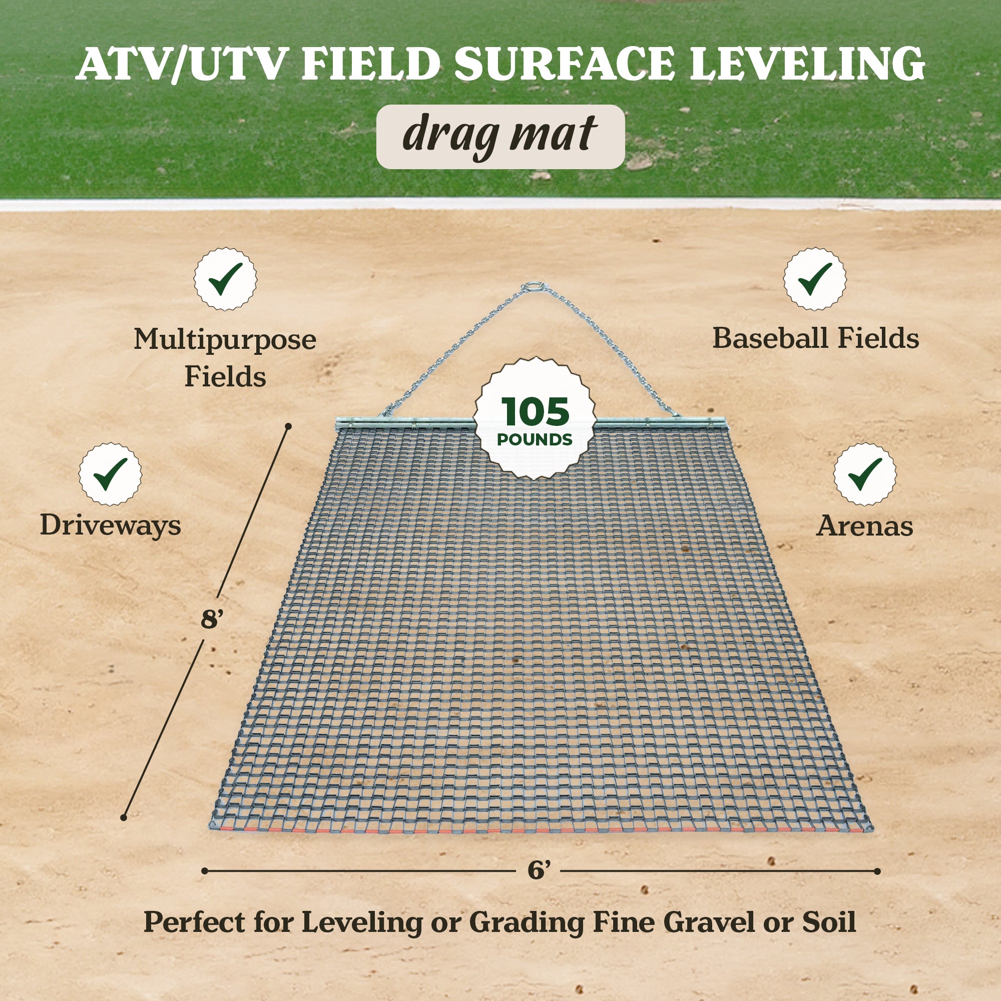 Yard Tuff YTF-68TBDM ATV/UTV 6' x 8' Zinc Plated Field Surface Leveling Drag Mat