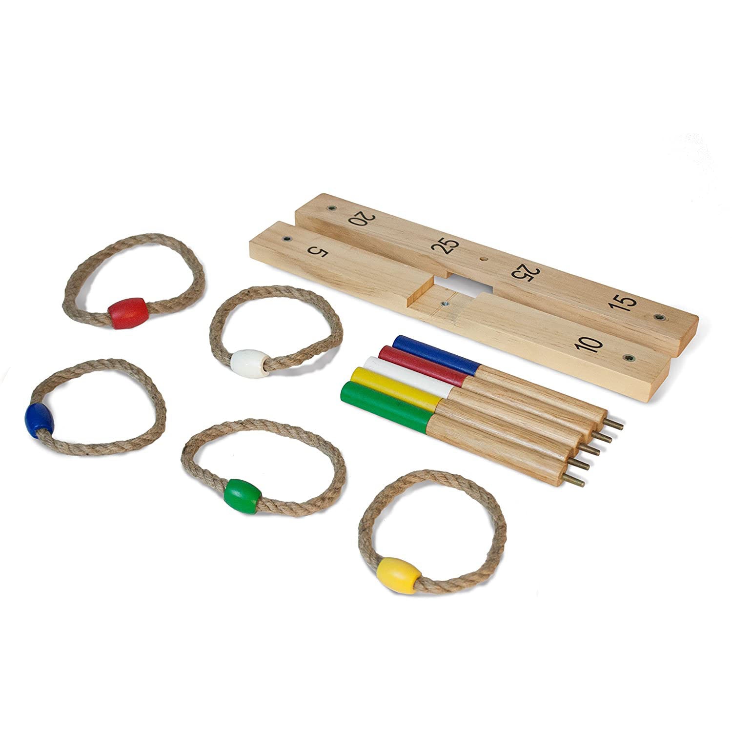 YardGames Outdoor Wooden Ring Toss Game Bundle w/ Giant Wood Dice Activity Set