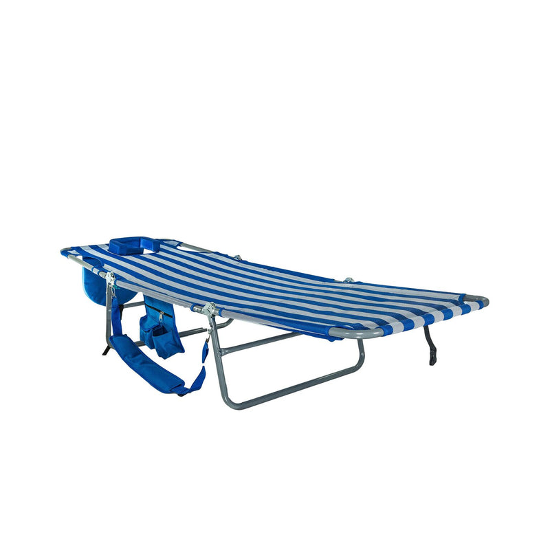 Ostrich Deluxe Outdoor Beach Chaise Lounge with Large Storage Bag, Blue Stripped