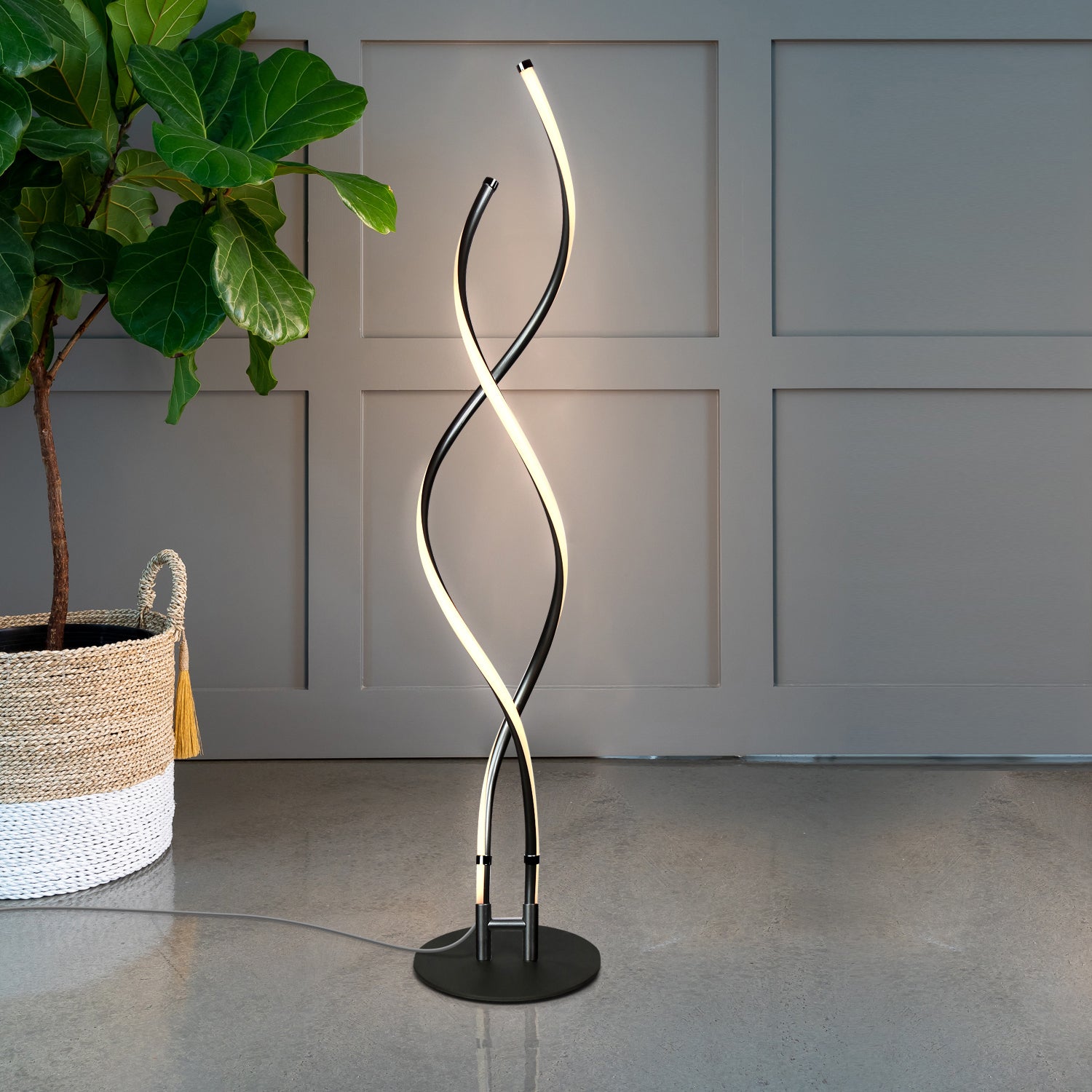 Brightech Embrace LED 2 In 1 Spiral Bright Floor Table Lamp, Jet Black(Open Box) - VMInnovations